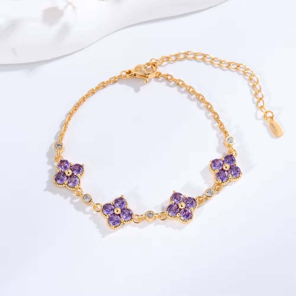 🆕 Luxury Rose Gold Plated Brass Four-leaf Clover Chain Link Bracelets